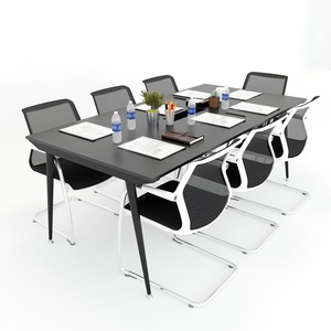200x100cm Modern Minimalist Conference <b>Table</b> with <b>Solid</b> <b>Wood</b> <b>Top</b> and Assembled Steel Conical Iron Legs for Office or Hotel Use - Product Image 2