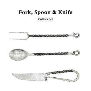 Juego de cubiertos de mesa pulidos con espejo de acero al carbono forjado a mano, productos de cubiertos hechos a mano, juego de cubiertos pulidos retorcidos de 3 uds - Product Image 3