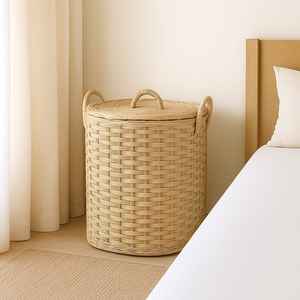 Paniers de rangement en rotin rond durable avec poignées polyvalents pour la lessive, les vêtements et la décoration tissés à la main - Product Image 4