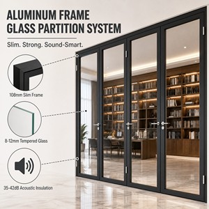 Mampara de Vidrio Modular Integrada de Aluminio de <span class=keywords><strong>108</strong></span> mm para Estudios Creativos, Cafeterías Boutique y Espacios de Co-Working - Product Image 2