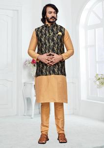 Vente en gros d'usine Maruti Fashion MF206 Veste de pyjama Kurta en soie pour hommes pour les fêtes de mariage en plein air indien - Product Image 2