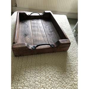 Plateau de service de Style campagnard Plateaux en bois de conception de ferme rustique avec artisanat en métal Plateaux légers écologiques imperméables - Product Image 1