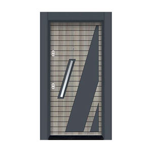 Puerta Principal de Acero Moderna de Alta Seguridad, Puerta de Entrada Exterior Gris con Manija de Acero Inoxidable - Product Image 1