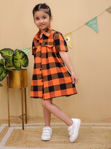 Robe en coton décontractée pour filles pour l'été, vêtements respirants et légers pour enfants avec décoration à boutons - Product Image 5