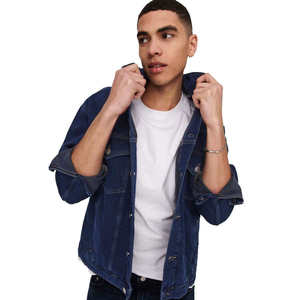 Men Classic Jean Coat <b>Lightweight</b> Casual Logo Printing Wash Distressed Outwear Tops <b>Denim</b> <b>Jacket</b> Comfortable Reasonable Price - Product Image 4