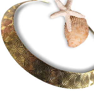 Patterned Brass Open <b>Choker</b> <b>Necklaces</b> - Spiral Circle Etched, Ribbed & Swirl Textured Gold Torque Boho Tribal Jewelry - Product Image 5