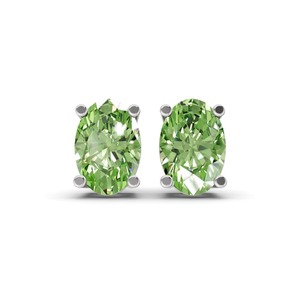 Pendientes de tuerca de diamante cultivado en laboratorio verde océano ovalado de cuatro puntas, 1 quilate total, claridad VS, oro de 14K, estilo encanto tono costero - Product Image 1