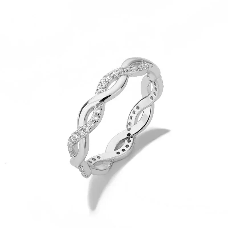 S925 Sterling Zilveren Ring Moissanite Stenen Minimalistische Twee-Strengs Twist Twist Twist Fijne Ring Persoonlijkheid All-Match Zilveren Ring