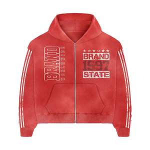 100% High Quality Cotton Material <b>Red</b> Color DTF Printing Zipper Closure Two Piece Sets Hoodie & Flare <b>Trouser</b> Jogger Sets - Product Image 5