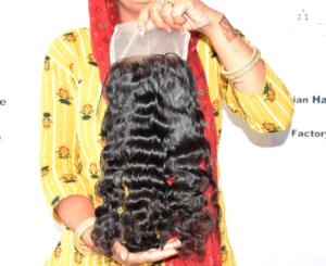 Extensions de cheveux humains vierges indiens à cuticule alignée, naturelles, brutes, bon marché, avec closure frisée, pour l'exportation - Product Image 4