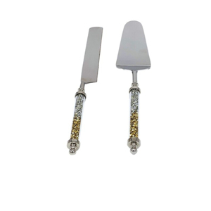Colección brillante, tendencia caliente, suministro de fábrica, acero inoxidable dorado con mango de hoja, cuchillo para pastel y juego de servidor - Product Image 6