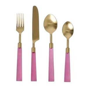 Elegante juego de cubiertos de acero inoxidable con mango de resina, cubiertos de lujo, juego de vajilla de comedor para fiestas y eventos de Hotel en casa - Product Image 3