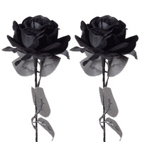 Bouquet de roses noires artificielles, fleurs artificielles en velours réalistes, roses en soie de style gothique sombre pour la décoration d'Halloween à la maison