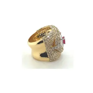 Cincin Finer buatan 14kt kuning emas dengan bertatahkan berlian alami berlapis emas jari Mode wanita cincin perhiasan