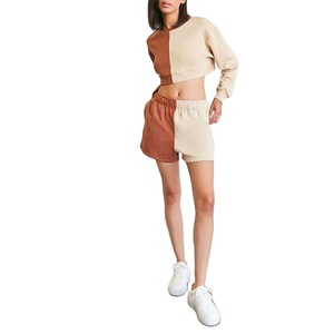 Traje de jogging personalizado para mujer Conjunto corto de dos piezas Bloque de color Causal Sudadera con capucha Conjuntos cortos Conjunto de dos piezas Mujer Algodón 2026 - Product Image 1