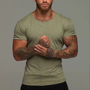 Nouveaux t-shirts à la mode personnalisés Olive Slub Crew pour hommes Vêtements décontractés d'entraînement en coton respirant T-shirt à prix direct d'usine pour hommes - Product Image 1