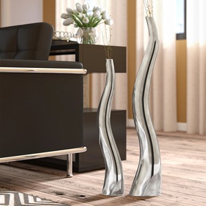 Jarrón Largo y Delgado con Acabado Plateado en Forma de Zig Zag para Eventos, Decoración de Fiestas, Decoración de Mesa de Hotel, Hecho a Mano en India - Product Image 6
