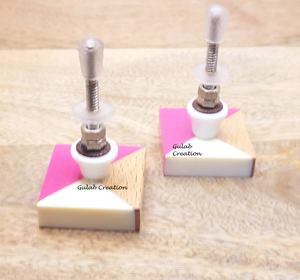 Tirador de gabinete de resina blanca y rosa cuadrado, tirador de cajón decorativo hecho a mano para muebles modernos y decoración del hogar - Product Image 5