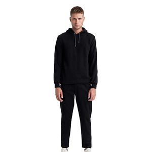 100% <b>Black</b> Cotton Pullover <b>Hoodie</b> Men Solid Pattern Embroidered <b>Plain</b> Dyed Digital Printing Custom Thermal Fleece Autumn Custom - Product Image 3