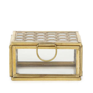 Boîte à bijoux en verre de luxe moderne avec bord doré Boîtes à bagues de luxe avec couvercle rectangulaire transparent Mallette de rangement décorative - Product Image 4