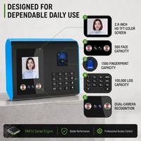 Máquina de Control de Asistencia con Reconocimiento Facial Biométrico FA01H, Cámara Dual IR, Reloj de Control de Horario con Huella Dactilar, Informe de Excel sin Software