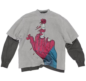 <b>Tshirt</b> Custom Print Box T-shirt Oversized 100% Cotton Graphic Boxy Tee Double Layer Long Sleeve t Shirts for Men - Product Image 5