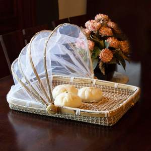 Bandeja de protección de comida redonda y rectangular, cestas hechas a mano, carpa para cubrir hierba de mar, bandejas plegables con Red - Product Image 3