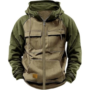 Sudadera con Capucha para Hombre, Chaqueta de Forro Polar con Cremallera y Diseño de Parches, Cálida, Deportiva, para Otoño e Invierno, con Múltiples Bolsillos, Capucha Moderna - Product Image 5