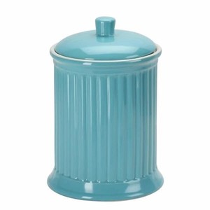 Pot de rangement en céramique côtelée bleu ciel avec couvercle, récipient durable et alimentaire, organisateur de cuisine moderne, rangement élégant pour comptoir - Product Image 1