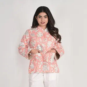 Grossiste indien Veste matelassée Kantha en coton fait à la main pour l'hiver Manteau veste réversible Prient floral