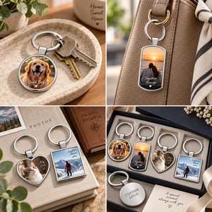 Porte-clés personnalisé avec photo, en acier inoxydable, impression numérique, forme cœur, ovale, carrée, porte-clés en métal, souvenir, mode, léger - Product Image 3