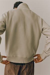 Sweat-shirt zippé à manches longues pour hommes coupe régulière coton et polyester beige fade col montant épaule tombante veste d'hiver - Product Image 4