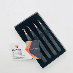 Emballage personnalisé professionnel étiquette privée pince à épiler d'extension de cils poignée en diamant noir or Rose pointe pointue en acier inoxydable - Product Image 1