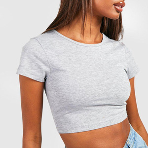 Vente en gros femmes gris couleur 100% coton vierge col rond longueur courte t-shirt à vendre par Sportar International - Product Image 5