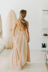 Robe longue bohème élégante pour femmes, col licou, sans manches, robe longue avec fente, robe de soirée de plage - Product Image 4