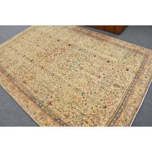 6.1x8.9 ft Rug, Vintage Turkish Large Rug, <b>Yellow</b> <b>Wool</b> Rug - Product Image 4