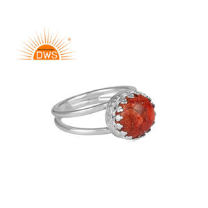 Superventas plata de ley fina esponja Natural Coral piedra preciosa anillo de doble pila joyería personalizada para mujer regalo para ella - Product Image 1