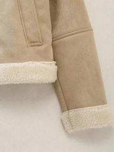 Chaqueta de piel de oveja auténtica para mujer, abrigo informal de punto para motocicleta de calle alta con cremallera y cuello levantado para mujer - Product Image 4