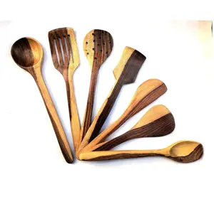 Ensemble de spatules polies modèle ensemble d'outils de cuisine en bois de manguier d'acacia naturel fabriqué en Inde