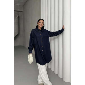 เสื้อเชิ้ตแขนบอลลูนติดกระดุม 6093 - สีกรมท่าแบบสล็อปสไตล์ - Product Image 6