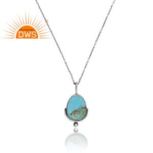 Diseño único 925 Plata Natural Kingman turquesa piedra preciosa colgante collar para mujer diseño personalizado joyería proveedor - Product Image 4