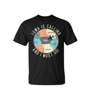 Camiseta con mapa de Iowa, manga corta, cuello redondo, unisex, para adultos, ropa promocional, Iowa Is Calling And I Must Go - Product Image 2