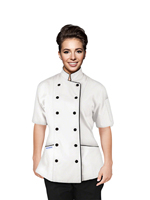 Uniforme Culinario Profesional para Mujer, Colores Personalizados, Servicio OEM, Talla Personalizada, Corte a Medida, Manga Corta, para Chefs, Restaurantes y Bares