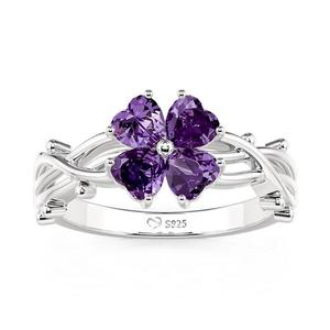Anillo de Moda Jeulia con Cuatro Pétalos de Corazón Violeta - Product Image 2