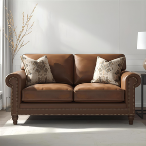 Classic Style Genuine Leather Loveseat <b>Sofa</b> Chaise Midcentury Modern Sectional Furniture Upholstered Eco-Friendly for Hotel - Product Image 1