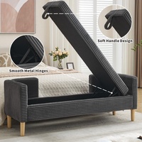 Banc de rangement moderne en velours côtelé avec 2 coussins, ottoman capitonné pour le pied de lit, siège rembourré pour chambre à coucher ou fenêtre d'appartement
