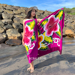 Experience Bali vibrant charm with our Summer Collection unique hand painted rayon sarongs featuring exquisite floral designs - Product Image 6