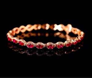 Pulsera de tenis de Plata de Ley 925 chapada en oro rubí con cadena de piedras preciosas Rojas ovaladas y collar conjunto de regalo - Product Image 1