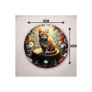 Reloj de pared de madera silencioso de 50cm, reloj de mesa de regalo con estampado de animales de gato amarillo - Product Image 5