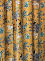 Rideau en velours style vintage jaune moutarde imprimé jungle, draperies de décoration intérieure en coton de luxe, velours de coton style vintage